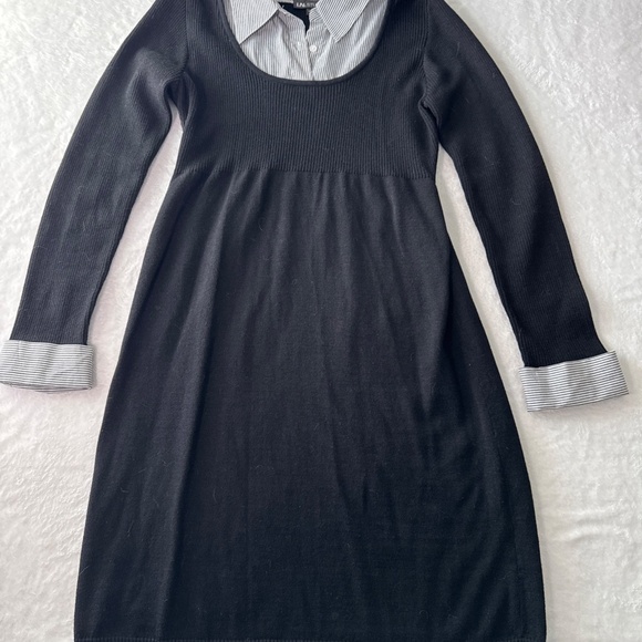 In Studio Black Sweater Dress White Striped Collared Shirt Wednesday Adams Style - Picture 10 of 12